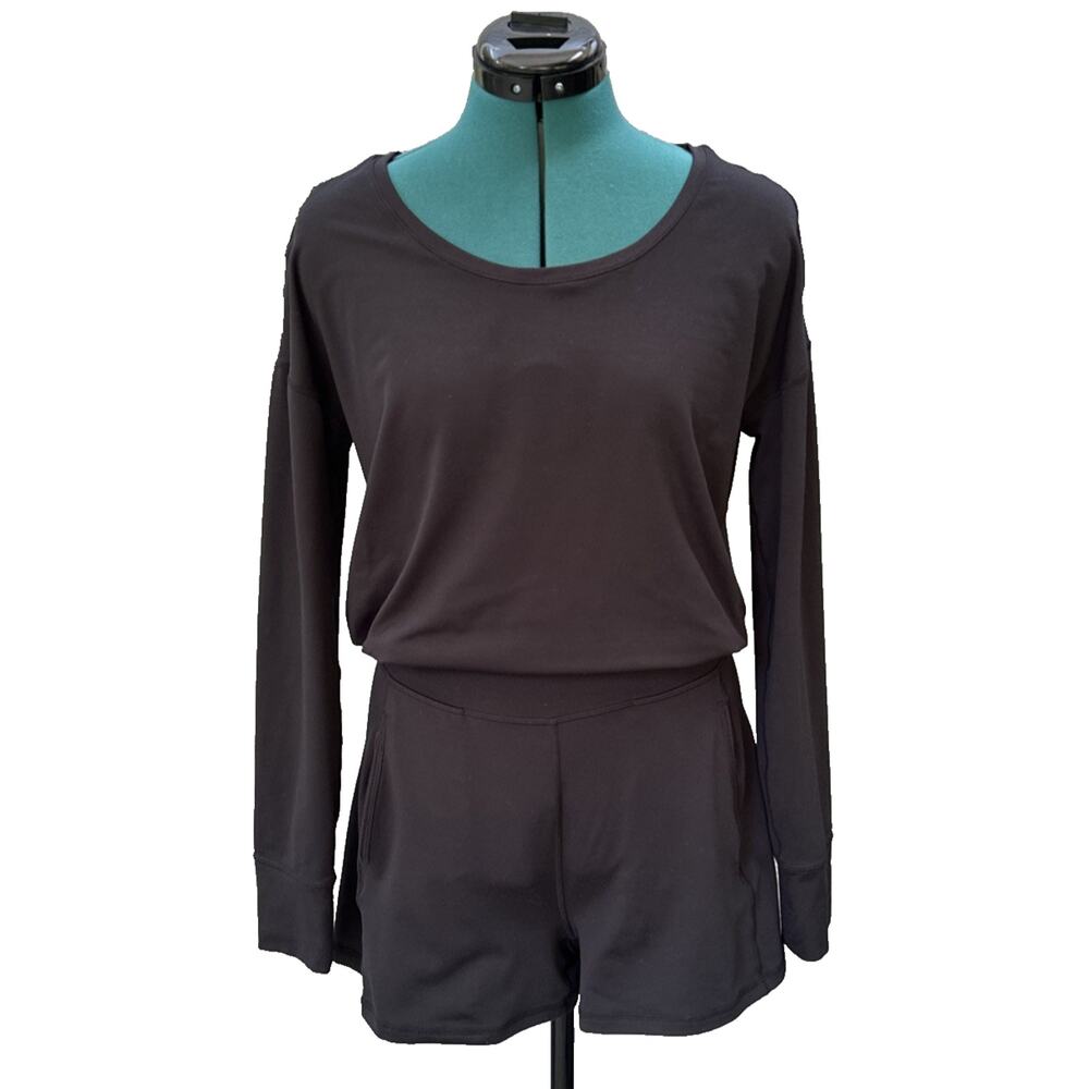 Sweaty‎ Betty Women's 'Gary' Black Scoop Neck Long Sleeve Shorts Romper XXS